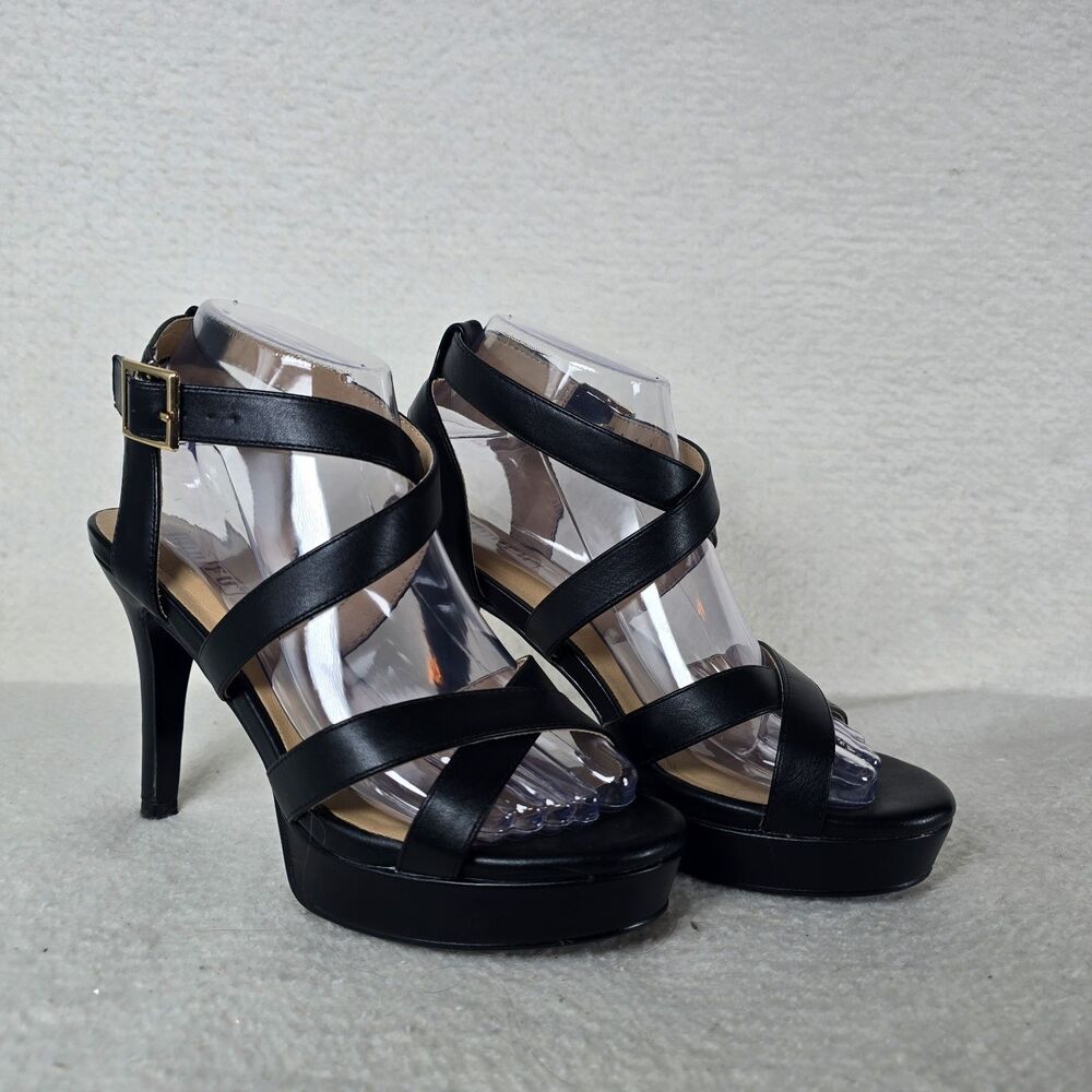 IDIFU Black Dress Platform High Heels Strappy Heeled Sandals Open Toe Ankle 7.5